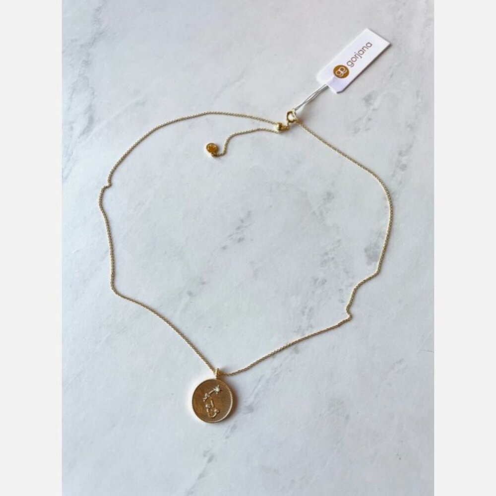 NWT GORJANA 18k Gold Plated Astrology Zodiac Coin Necklace Aquarius - Picture 2 of 3